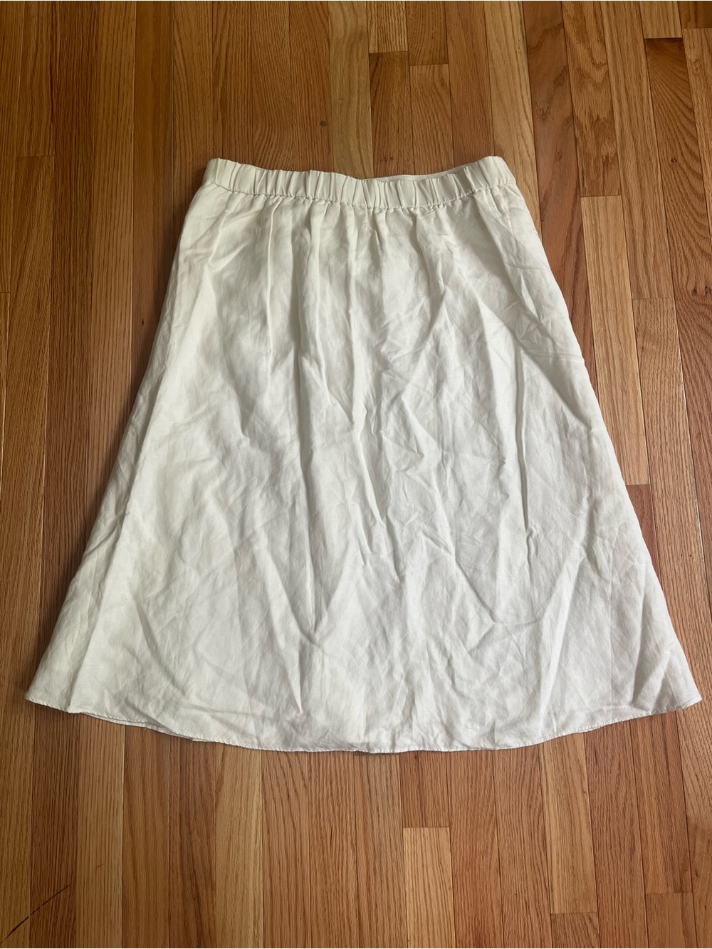 LOFT White Linen Blend Button Front Midi Skirt Large Coastal Euro Summer - Picture 9 of 10